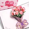 3D Pop Up Cards Mothers Day Gifts Card I Love Mom Carnation Flowers Bouquet Greeting Cards for Mother Birthday Card