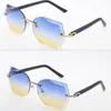 Heiße randlose geschnitzte Linse karierte Plank-Sonnenbrille für Männer und Frauen, neue Brille, Unisex-Sonnenbrille, Katzenaugen-Brille, Mode-Accessoires, 18 Karat Gold