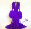 紫色の2020女性のローブ長袖セクシーなナイトガウンディープVネックフリルスリーウェアバスローブパジャマニュープロムの花嫁介添人シーレス