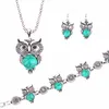 Gros-livraison gratuite Hibou Turquoise Incrusté Turquoise Collier Boucles d'oreilles bracelets Set ensembles de bijoux de mode TS0002