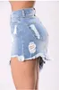 Abito corto in denim da donna Nappe con foro strappato Jeans a vita alta elastici a vita media Gonne al ginocchio A-line Casual femminile