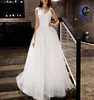 Sexy New 2019 A-line Floor-length Tulle V-neck Long Prom Dress Free Shipping Lace-up Back
