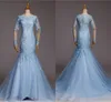 Light Blue Long Sleeve Robes De Mariée Wedding Dress Lace Boat Neckline Mermaid Bridal Gowns Wedding Dresses Plus Size Tulle