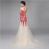 High Quality New Bra Champagne Long Party Prom Dresses Fashion Red Lace Fishtail Slim Sleeveless Evening Dresses