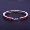 6mm Iced Cubic Zirconia Tennis Chain Armband Silver Män Hip Hop Smycken Koppar Box Clasp Square Red Blue Link 7Inch