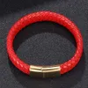 Einfache Persönlichkeit Business-Männer rot geflochtenes Lederarmband Edelstahl Magnetschnalle Mode Bettelarmband 7-SP0228270n