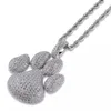 Hip Hop Shiny Paw Dog Cat Claw Necklaces Cubic Zircon Gold Silver Color Pendants For Man Women