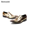 Batzuzhi Luxury Mens Shoes Pointed Iron Toe Gold Leather Dress Shoes Uomo Zapatos Hombre Formal Party and Wedding Shoes Men, US12