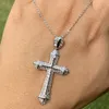 Vintage Modeschmuck 925 Sterling Silber Pavé Weiß Klar 5A Zirkonia Ewigkeit Damen Kreuz Anhänger Hochzeit Halskette Mit Kette Geschenk