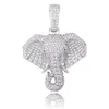 Hip Hop glacé plein Zircon mignon Animal éléphant pendentif collier or argent plaqué hommes Bling bijoux cadeau