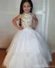 2019 Bonito Halter Girl's Pageant Dress Princesa Sem Mangas Frisado Cristais Festa Cupcake Jovem Linda Menina Queen Flower Girl Vestido