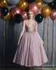 Une ligne rose Blush Sexy bal 2019 col transparent manches longues robes tenue De soirée spécial Ocn robe robes De Fiesta