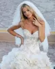 2019 Luxury High Low Wedding Dress Sweetheart Tiers Ruffles Long Bridal Gown Custom Gjorda Plus Storlek