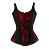 Caudatus Flower Lace Up Corsets For Women Zipper Shoulder Strap Bustier Corset Overbust Sexy Lingerie Style Brocade Red Purple J190701