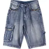 Men's loose hip hop pockets cargo denim shorts Plus big size letters embroidery jeans Skateboard streetwear capri