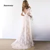 Champagne Bridal Gowns Country Bohemian Wedding Dresses V neck Short Sleeves Lace Backless Plus Size