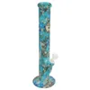 14 "Bongs de tabac bon marché en silicone brillent dans la couleur sombre Imprimé Unique Bon Cool Fumer Cire Huile Dab Herbe Sèche Tube Droit Bong À Vendre