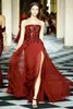 Zuhairmurad Customized Red Mermaid Evening Strapless Sleeveless Formal Dress Chiffon Tulle Lace Split Applique Crystal Bridesmain Gown 0431