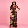 2019 Vestido largo de primavera para mujer Vestido largo con estampado africano tradicional Dashiki Elástico Elegante para mujer Bodycon Estampado de cadena vintage Tallas grandes 3XL