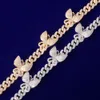 Neue 10mm Iced Out Bling CZ Miami Cuban Link Fußkettchenkette mit Schmetterling Damen HipHop Schmuck