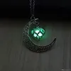 Glowing In The Dark Pendant Necklaces Hollow Moon & Heart Choker Necklace Collares Jewelry