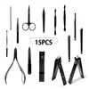 15pcsSet RVS Nagelknipper Kit Professionele Pedicure Schaar Pincet Mes Oor Pick Manicure Set Nail Art Gereedschap7021426