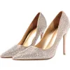 Luxury Gold Silver Crystal Women Designer Shoes High Heels Fashion Bling Bridal Shoes Pointed Toe for Wedding Real Picture Ladies 3077
