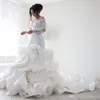 Plus La Taille Longue Sirène Robes De Mariée Nouvelle Arrivée Dentelle À Manches Longues Musulman Robe De Noiva Romantique Appliques Ruffles Robes De Mariée