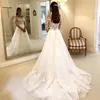 Robes de mariée modestes en dentelle et tulle à manches longues, ligne A, col transparent, volants appliqués, longue plage d'été, jardin, plage, style Boho, boutons recouverts dans le dos, grande taille BC2655