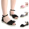 Sıcak Satış-MUQGEW Moda Katı Renk Flock Peep Toe Yay Düz Topuk Hasp Sandalet # 1211