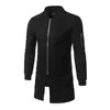 Windbreaker Men's Slim Mid-length Solid Color Stand Collar Windbreaker Personality Youth coat Sleeve Zipper Decorative Coat