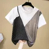 T-shirt Kadın Kısa Kollu T Gömlek 2020 Yaz Bayan Gömlek Moda Parlak İpek Dikiş Üst Artı Boyutu Kadın Giyim1