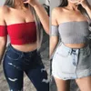 Dames Dames Sexy Off Schouder Korte Mouwen Top Solid Crop Blouse Tops Zomer Korte Mouwen Blouse Outfit1