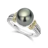 Yhamni New Black Pearl Pierścienie dla kobiet 925 Srebrny palec ślubny Pierścienie palec moda CZ Biżuteria Drop ZR105834090429830327