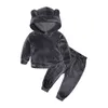 Baby kläder kostym vinter varm outfit fleece sportkläder tjockna björn hoodies byxor passar barn långärmad randig pullover sätter yfa724