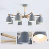 Macaron Color Wood Iron Ceiling Lamp Bedroom Restaurant Hotel Dinning Room Yellow Blue Green Pink Gray Semi-Flush Mount Lighting