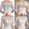 Cheap White Ivory Lace Bridal Jackets Boleros Off Shoulder Half Sleeve Buttons Covered Wedding Bride Wraps Shrug For Wedding Dresses