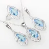 Silver 925 kostym smycken sätter ögon hängsmycke halsband ringar örhängen med stenar kvinnors smycken set gratis presentförpackning