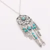 Vintage Dream Catcher Necklace Tassel Feather Turquoise Bohemian Style Long Sweater Chain Charm Jewel Xmas Gifts 12pcs220k