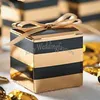 50PCS Gold Black Stripe Favors Boxes Bridal Shower Wedding Party Birthday Event Sweet Boxes Anniversary Table Decors Supplies