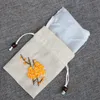 11x15cm Cotton Linen Handmade Drawstring Gifts Bags Muslin Jewelry Pouches Flower Decor Chinese Tradition Packing Bag Pouch