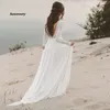 Robe de mariée de plage à manches longues Boho col en V dos ouvert nuptiale en mousseline de soie princesse dentelle novia