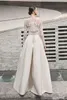 2019 Naeem Khan Wedding Dresses Jumpsuits Long Sleeve Lace With Detachable Train Beach Bridal Gowns Pants Suits robe de mariée