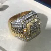 Hiphop Europese en Amerikaanse Trendy Hiphop Kunstmatige Diamanten Ring Diamant Fijne Dichte Set Zirkoon Men039s Ring Gold6912794