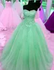 Mint Green Ball Jurns Prom jurk strapless veter applique kralen pailletten gedrapeerde afstudeerjurk 8e graad Quinaaera jurk feestjurken