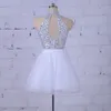 Glitter Silver Beaded Sequin Short Prom Homecoming Dresses 2020 Real Image High Collar Keyhole Backless Tulle Graduation Cocktail Party Gown