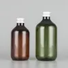 Partihandel 300 ml 500 ml Pet Green Brown Plast Tom Bottle Aluminium Cap för Toning Shampoo Dusch Gel Sub-Bottle kan anpassas etikett