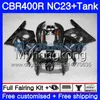 + Tanque Para HONDA CBR400 RR NC23 CBR400RR 88 89 90 91 92 93 266HM.19 NC29 CBR 400 RR 400RR Preto brilhante 1988 1989 1990 1991 1992 1993 Carenagem