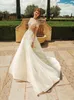 2020 A Line Wedding Dresses Jewel Sheer Long Sleeve Applique Lace Tulle Wedding Gown Beach Satin Sexy Sweep Train Vestidos De Novia Cheap