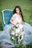 2020 Ny Fairy Beach Boho Lace Bröllopsklänningar Höghals En Linje Soft Tulle Cap Sleeves Backless Light Blue Kjolar Bohemian Bridal Gown 2018